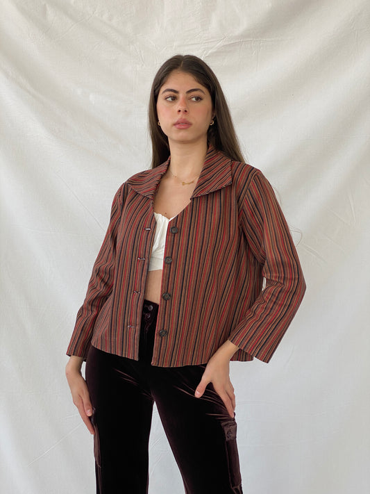 Vintage Handmade Brown & Red Striped Blazer - M