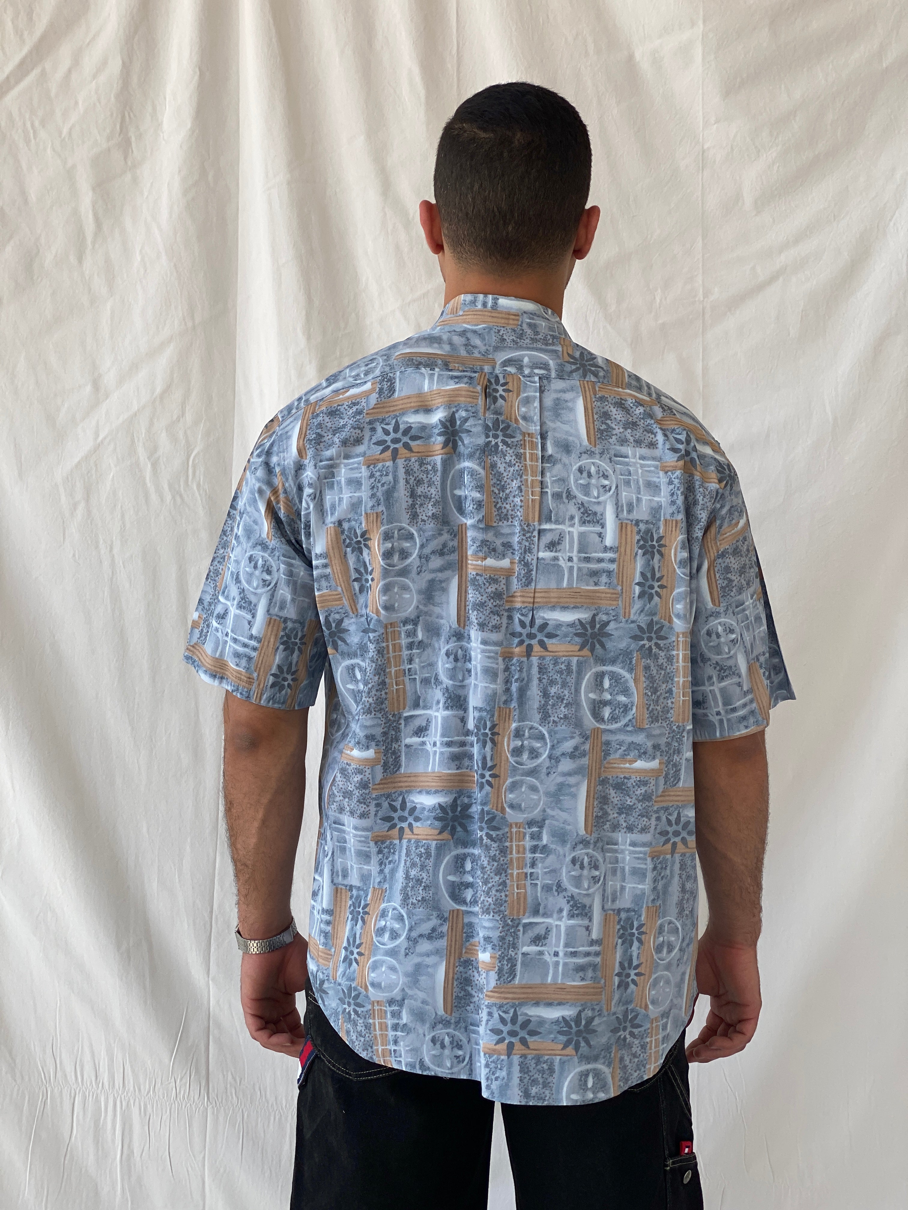 Vintage Tradizioni Moores Blue Printed Short Sleeve Button Up Men’s Shirt - L