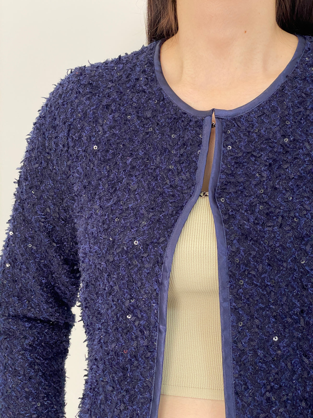 SOMMERMANN Navy Blue Textured Sequin Cardigan Jacket – M