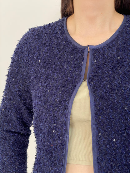 SOMMERMANN Navy Blue Textured Sequin Cardigan Jacket – M