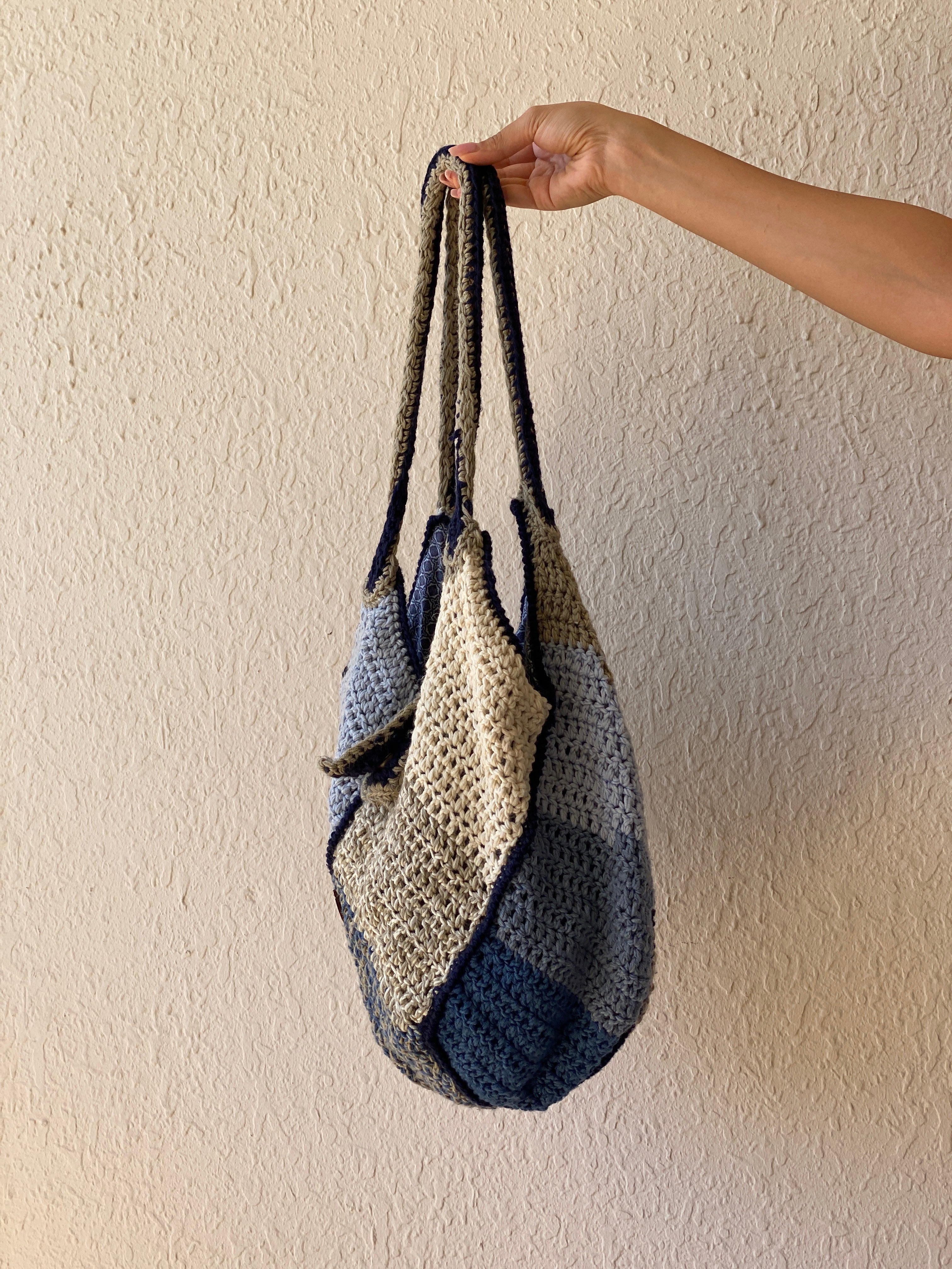 Wollekes Large Crochet Wool Blue & Cream Tote Bag