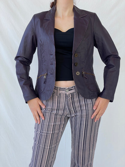 Vintage Bonita Purple Genuine Leather Women’s Blazer Jacket - S