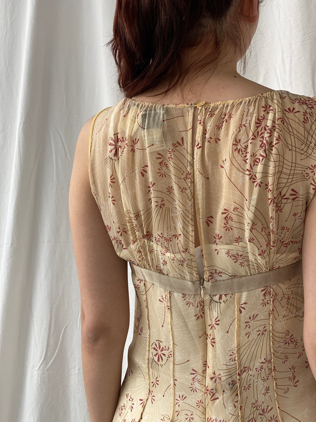 Beautiful Sportmax Code by  Max Mara Yellow Floral Sleeveless Coquette Silk Sheer Dress - S