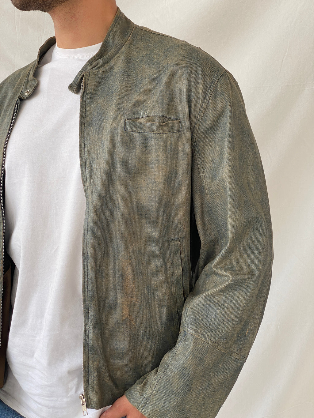 Vintage Conbipel Distressed Metallic Leather Jacket - L