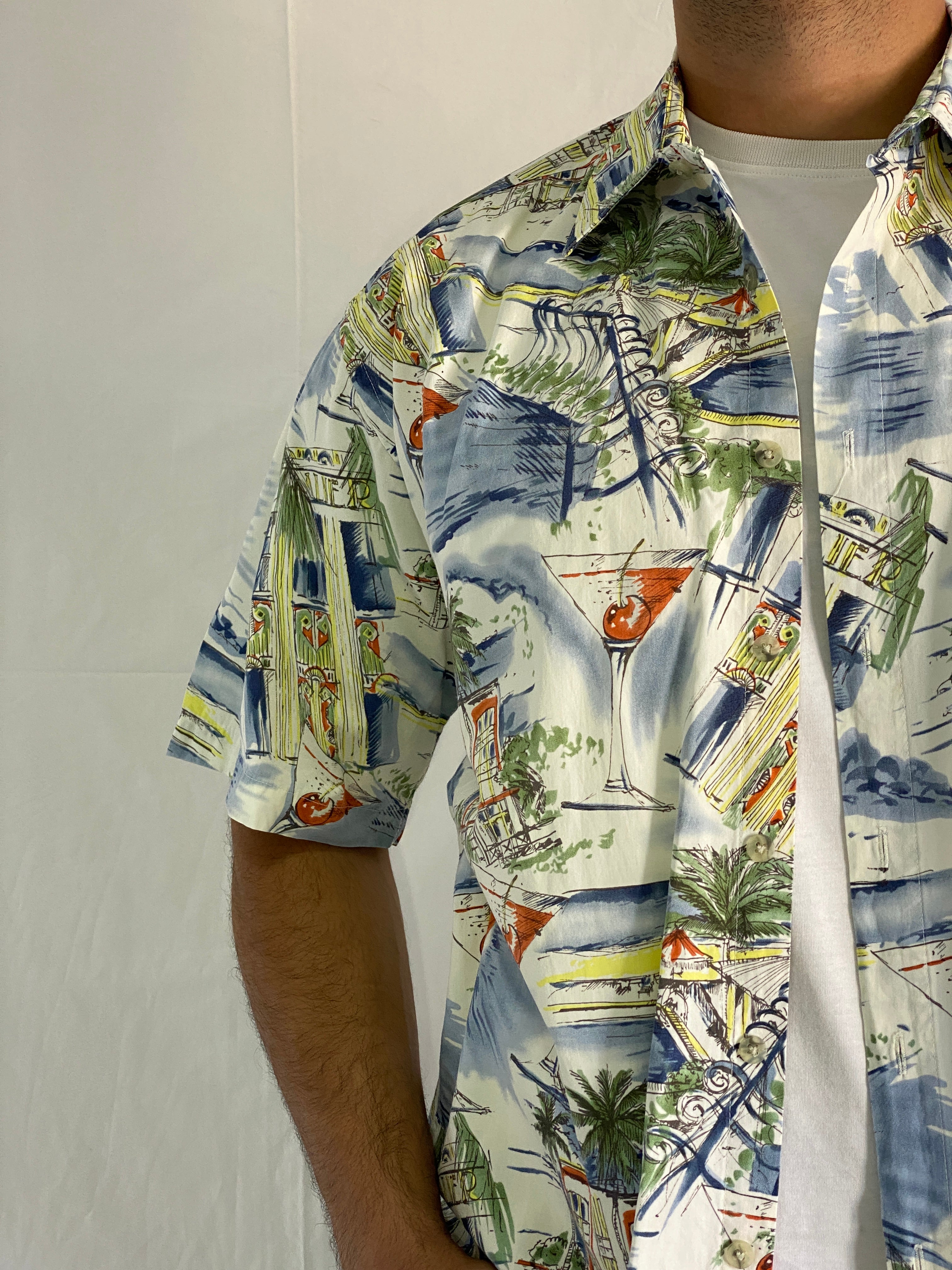 Vintage Pierre Cardin Men’s Cotton Short Sleeve Tropical Resort Print Shirt - L