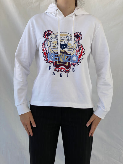 Kenzo Paris White Tiger Head Embroidered Hoodie Sweatshirt - S