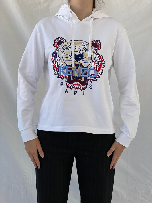 Kenzo Paris White Tiger Head Embroidered Hoodie Sweatshirt - S