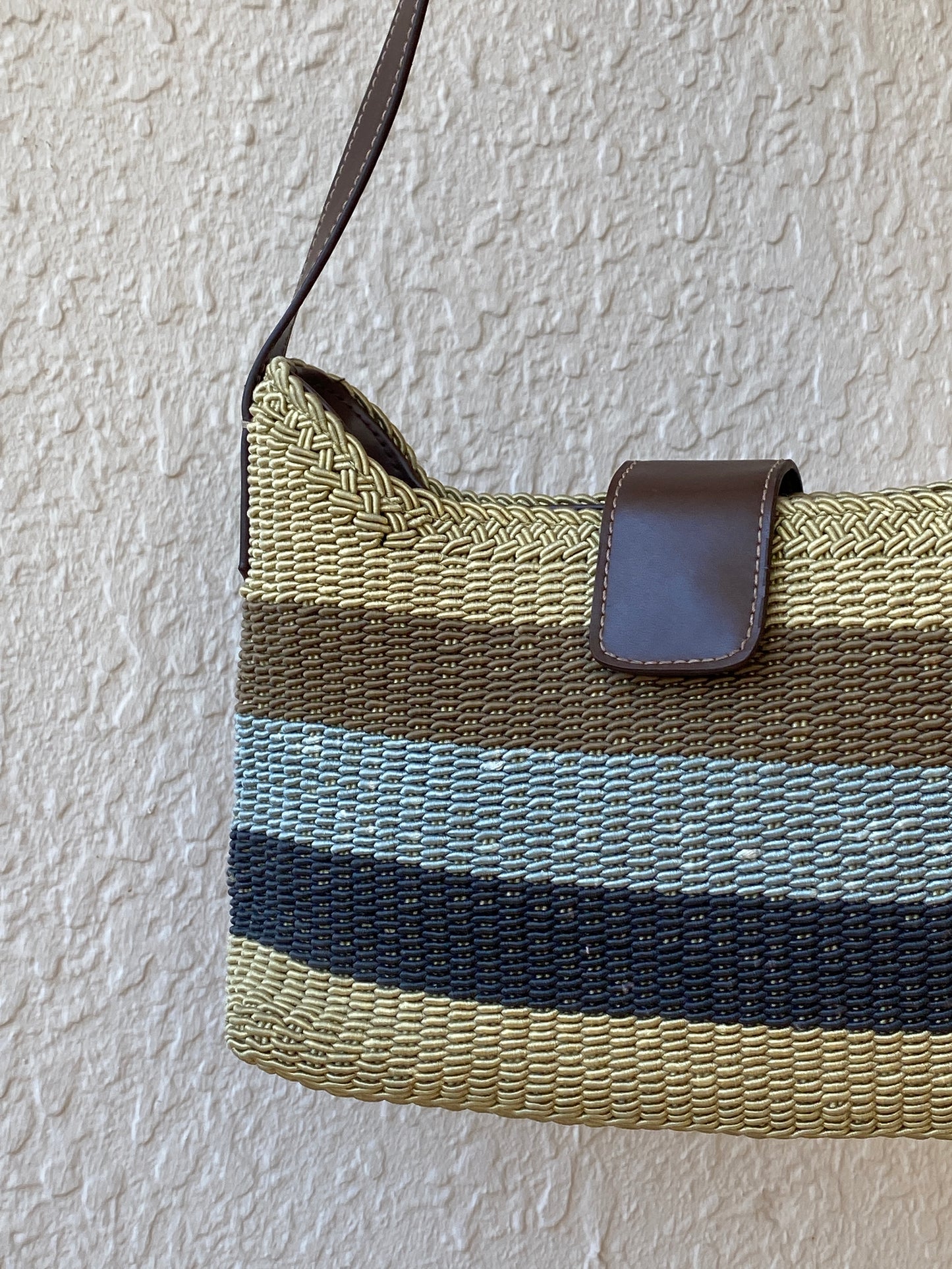 Vintage Y2K Liz Claiborne Neutral Striped Woven Shoulder Bag