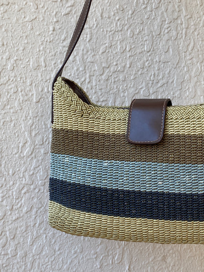 Vintage Y2K Liz Claiborne Neutral Striped Woven Shoulder Bag