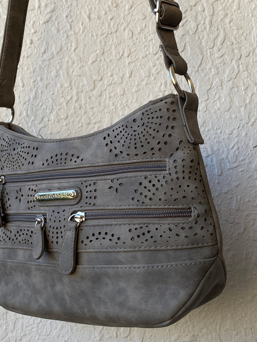 Y2K Stone Mountain USA Grey Perforated Vegan Leather Shoulder Bag