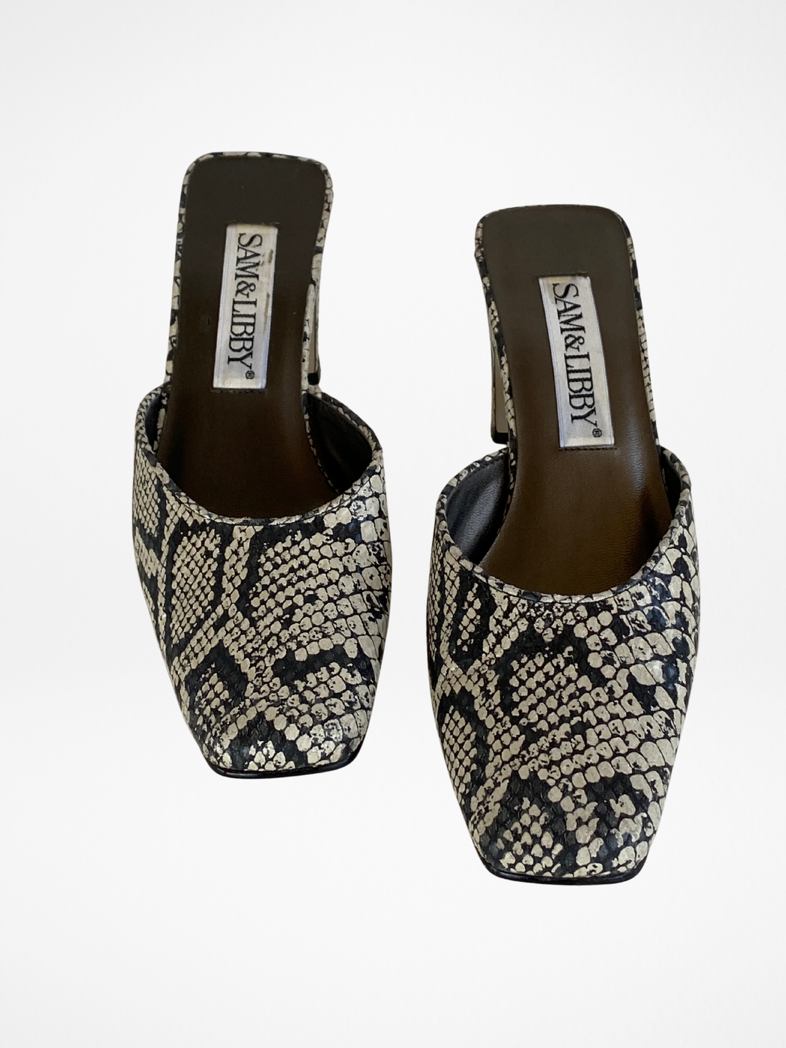 Vintage Sam & Libby Snake Print Leather Mules – Size 37EUR