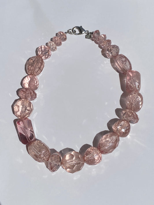 Vintage Y2K Banana Republic Pink Chunky Acrylic Bead Necklace