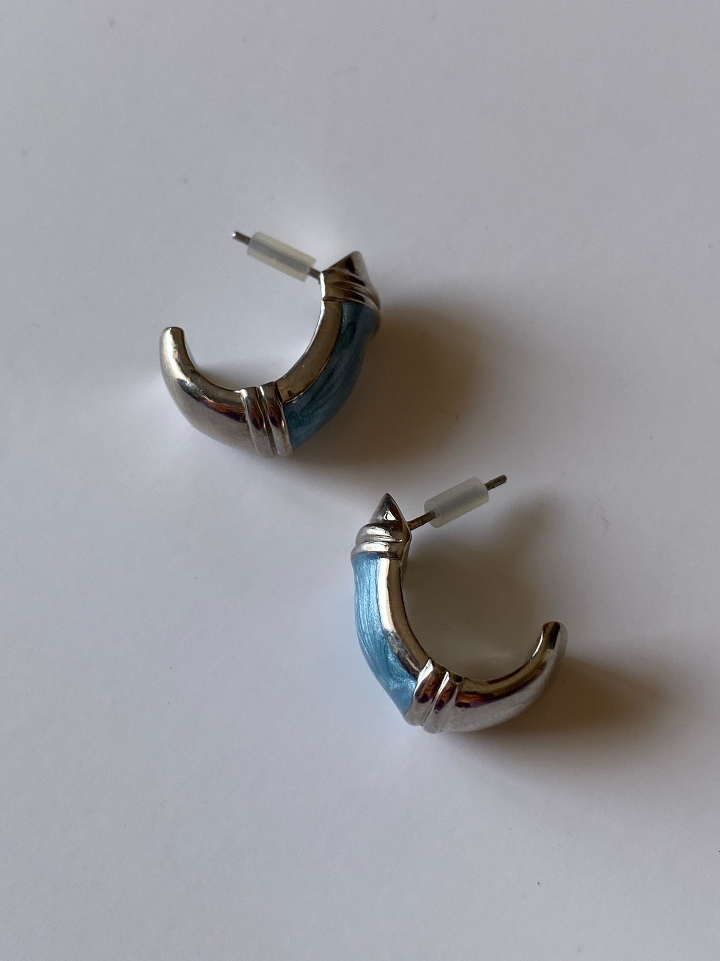 Vintage 1990s Blue Enamel Silver Tone Mini Stud Earrings