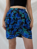Beautiful Handmade Blue Floral Mini Wrap Skirt - S
