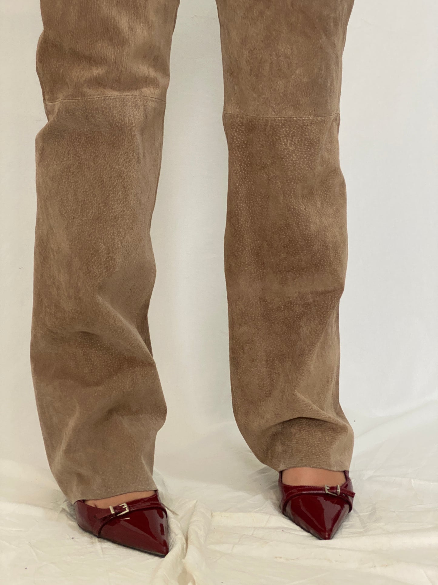 Vintage Live a Little Genuine Suede Pants Tan High-Waist Straight-Leg Trousers- L
