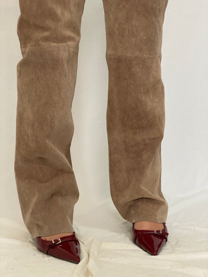 Vintage Live a Little Genuine Suede Pants Tan High-Waist Straight-Leg Trousers- L