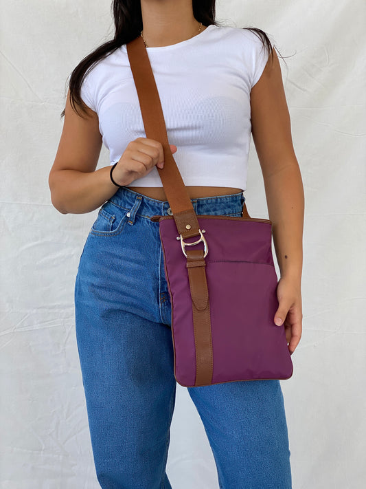 AIGNER Purple Crossbody Brown Canvas Strap Sling Bag