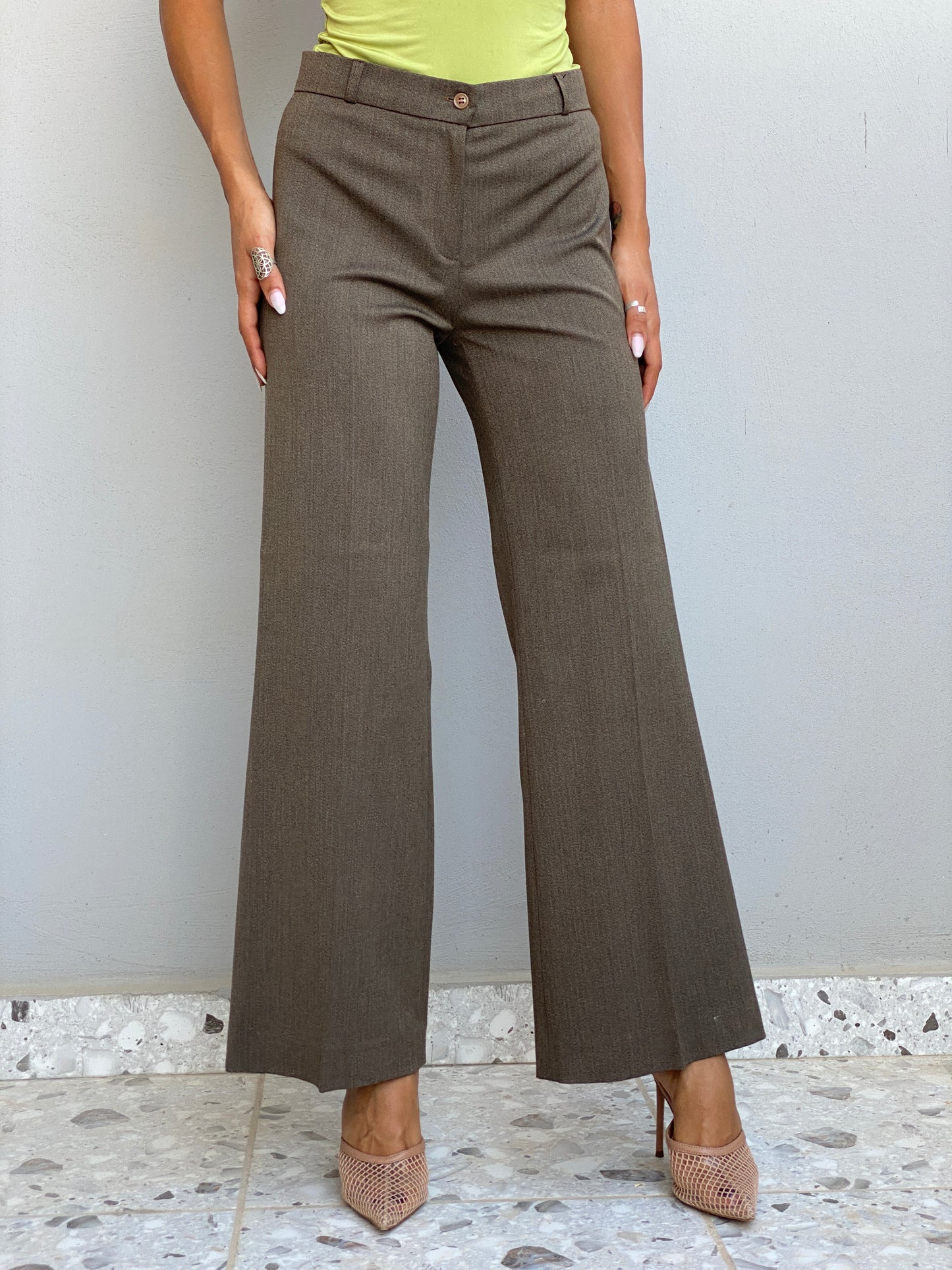 Vintage Y2K Klapa Brown Herringbone Wide Leg Tailored Trousers - 36EUR