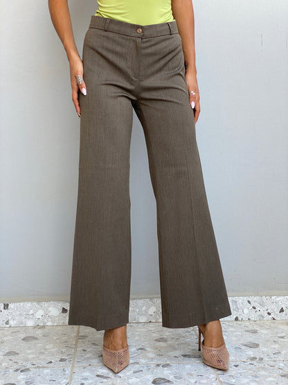Vintage Y2K Klapa Brown Herringbone Wide Leg Tailored Trousers - 36EUR
