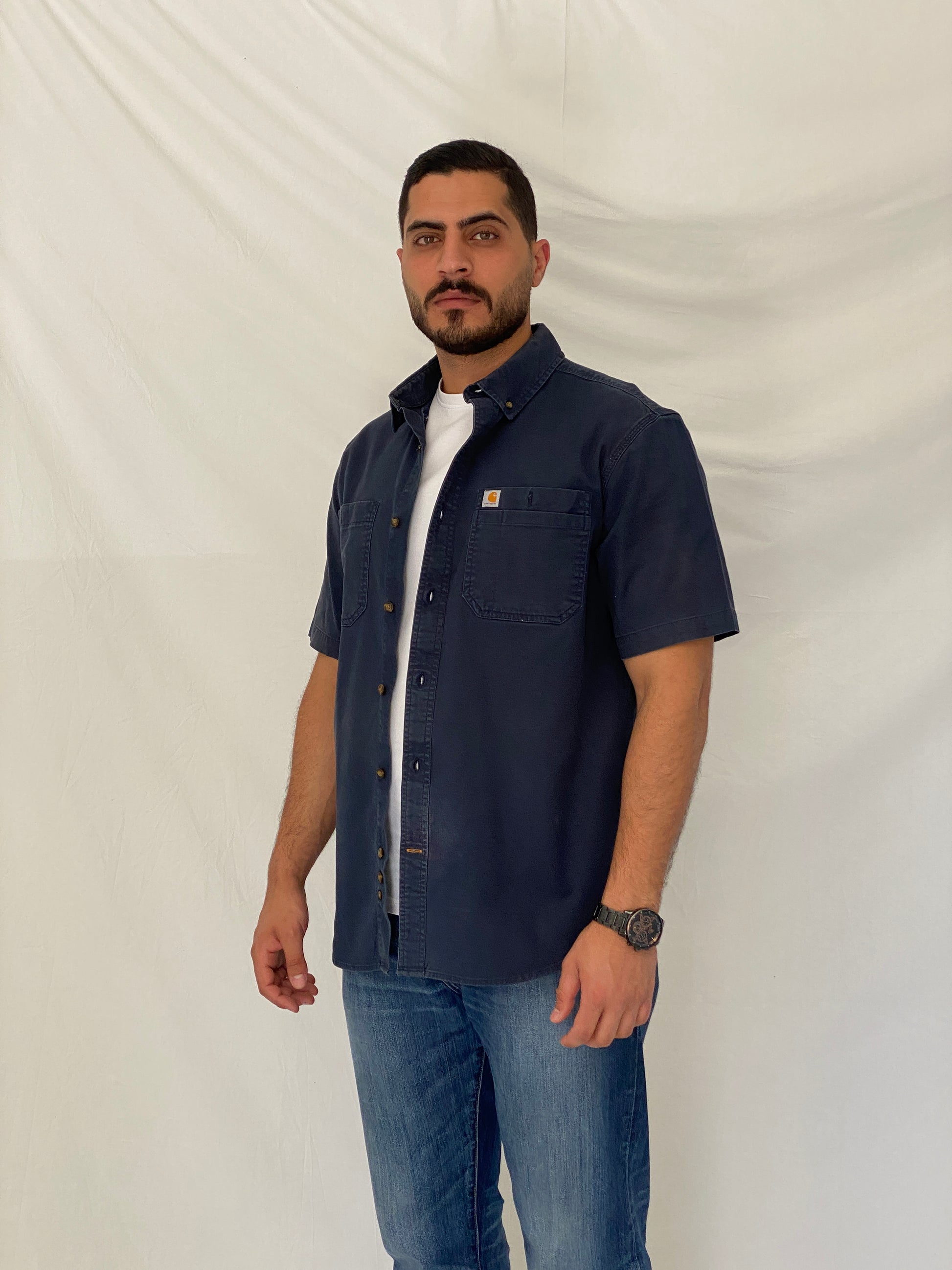 Carhartt Relaxed Fit Navy Cotton Work Spring 2019 Shirt - L Carhartt Relaxed Fit Navy Cotton Work Spring 2019 Shirt - L