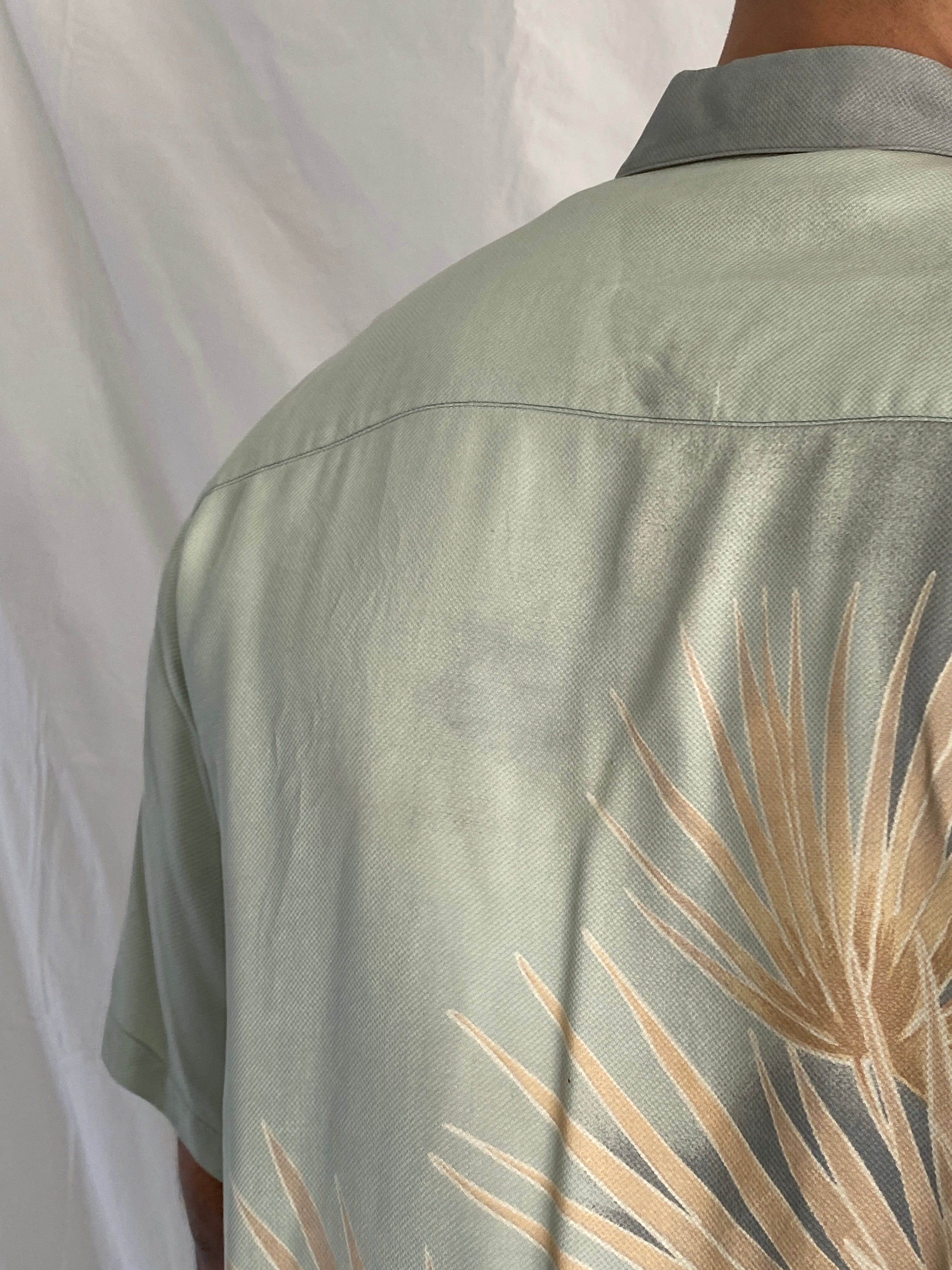 Tori Richard Honolulu Silk Blend Tropical Palm Leaf In Sage Green Men’s Hawaiian Aloha Shirt - L