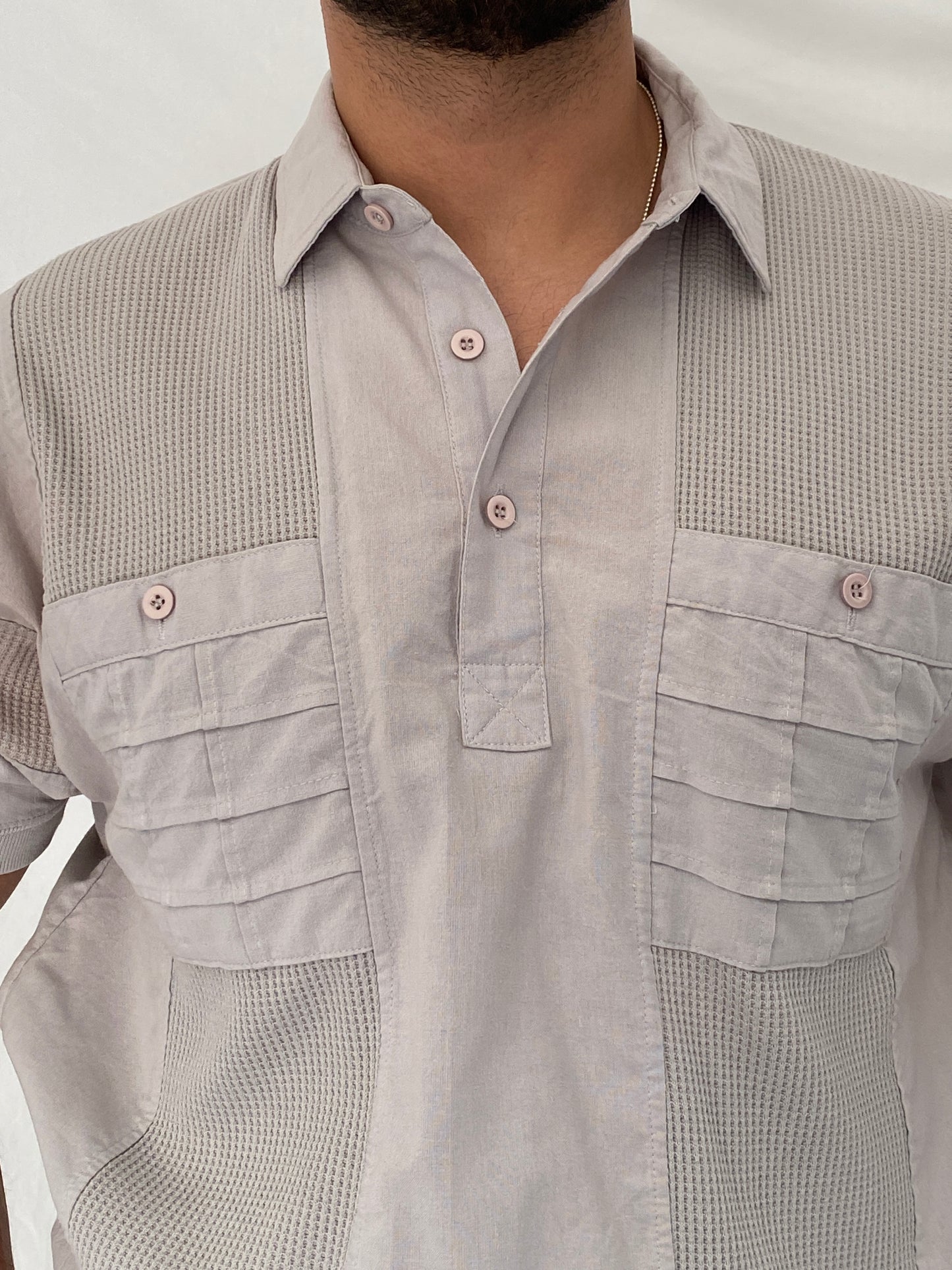 Vintage 90s Alexxus Exclusive Gray Textured Panel Polo Shirt – L