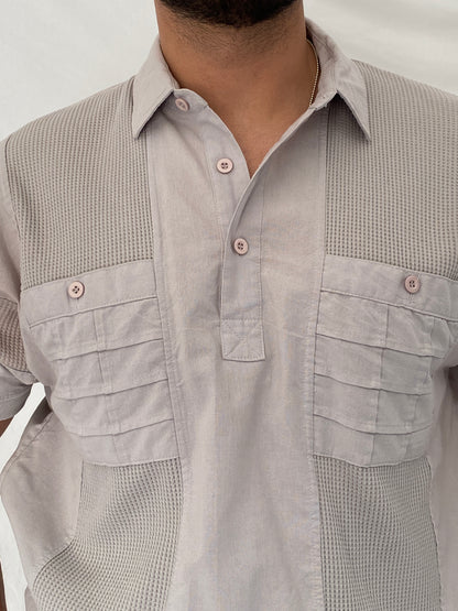 Vintage 90s Alexxus Exclusive Gray Textured Panel Polo Shirt – L
