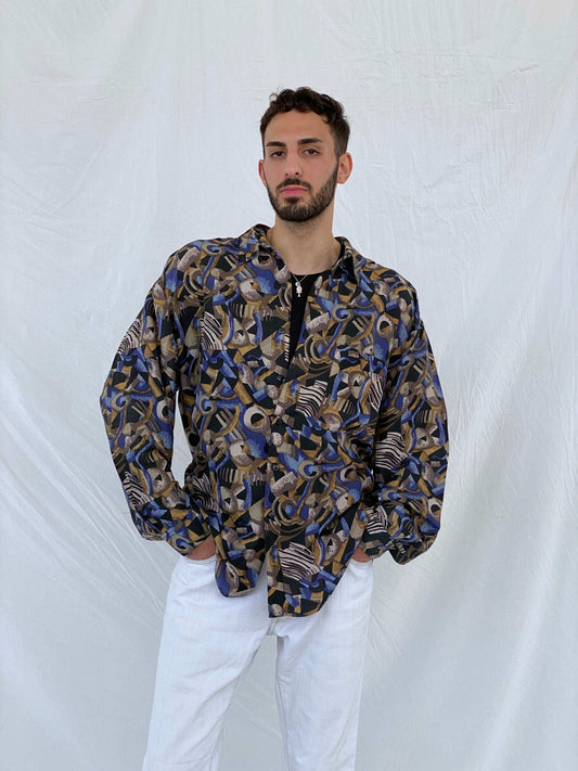 Vintage SUMMA Silk Printed Full Sleeve Shirt Size XL - Balagan Vintage Full Sleeve Shirt 90s, Awsam, full sleeve shirt, mens shirt, NEW IN, printed shirt, printed silk shirt, silk shirt