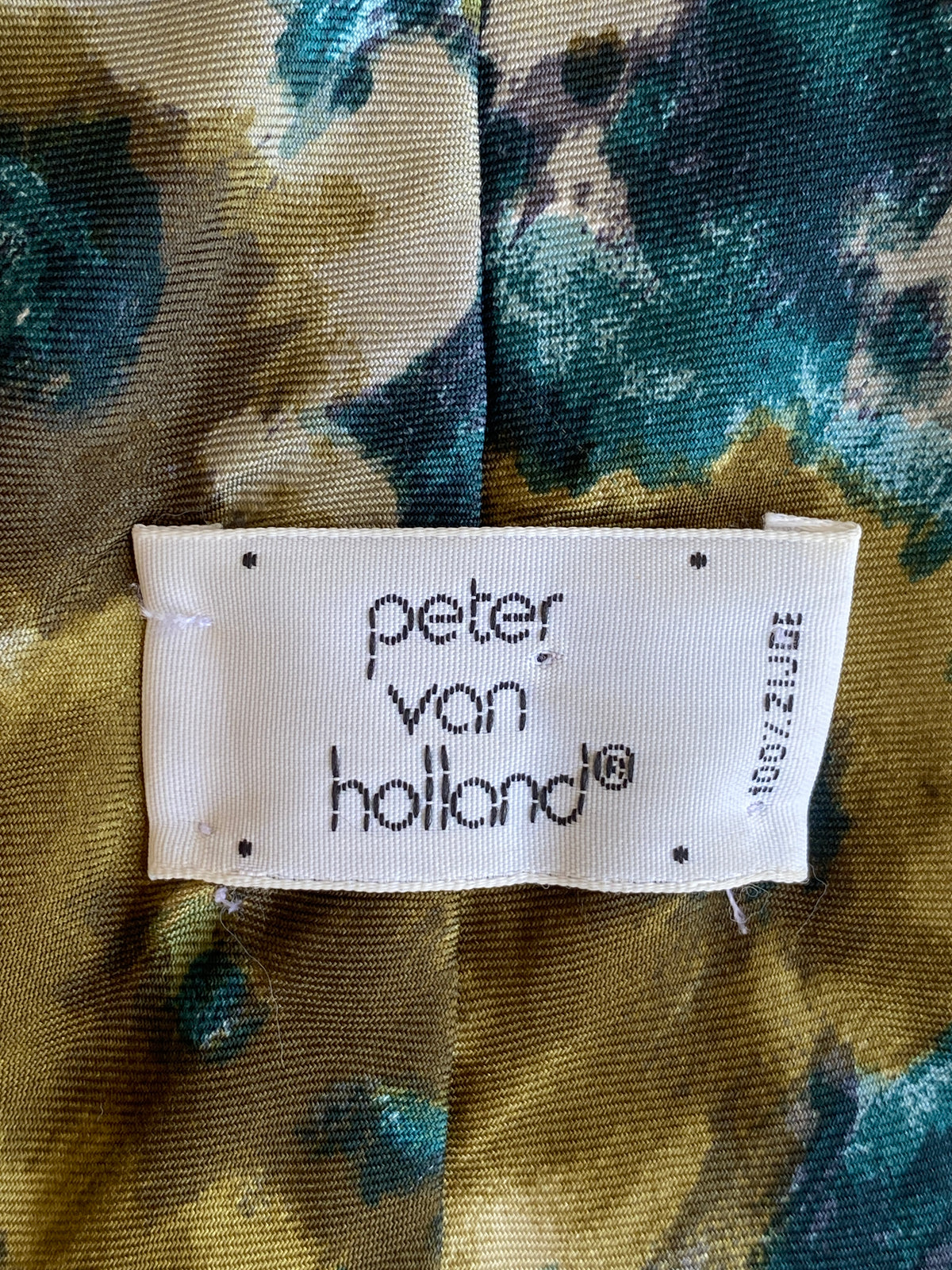 Vintage 1990s Peter von Holland Teal Olive 100% Silk Abstract Floral Necktie Vintage 1990s Peter von Holland Teal Olive 100% Silk Abstract Floral Necktie