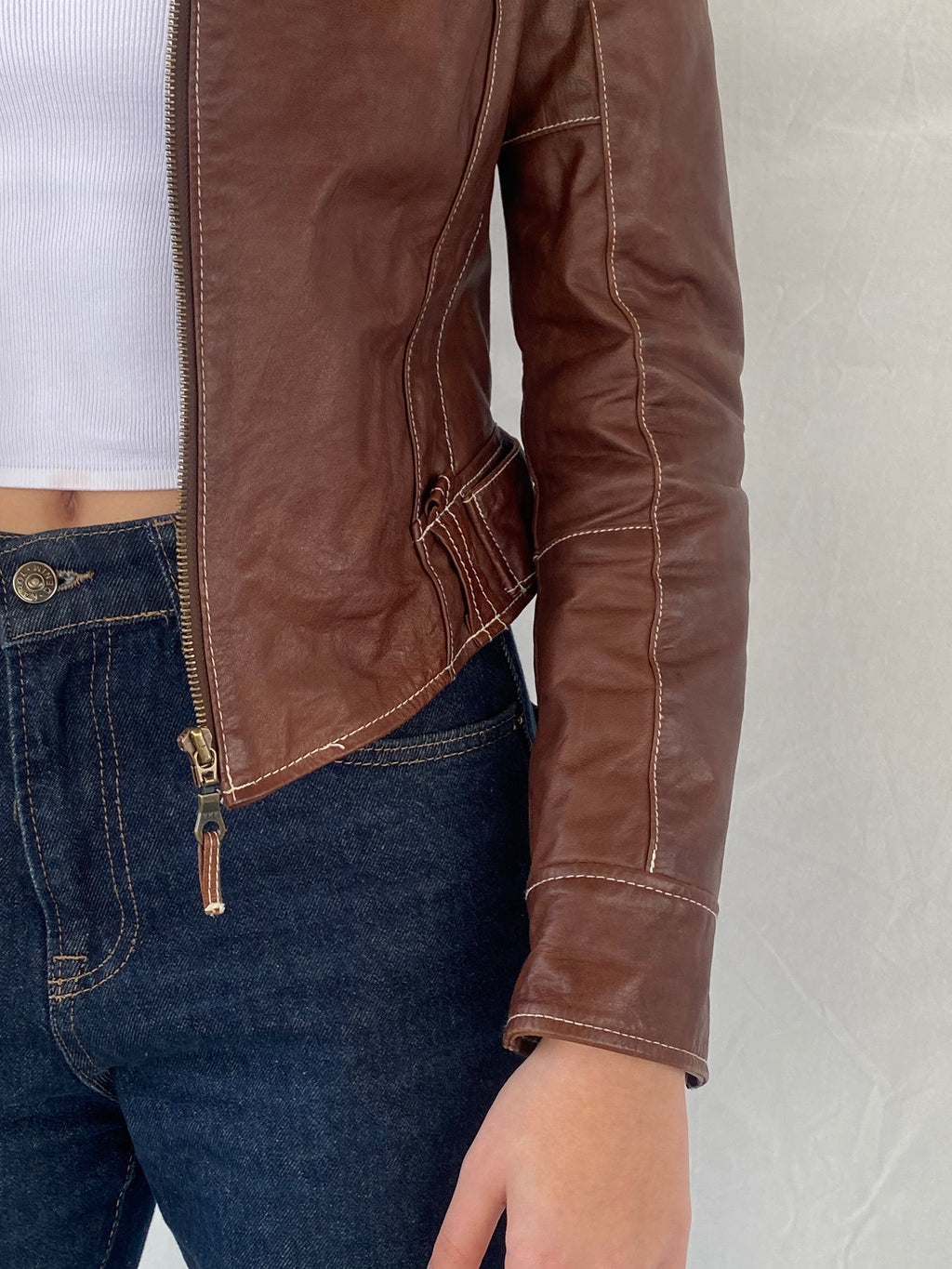 Vintage 90s Hypnotic Brown Genuine Leather Biker Jacket - XS