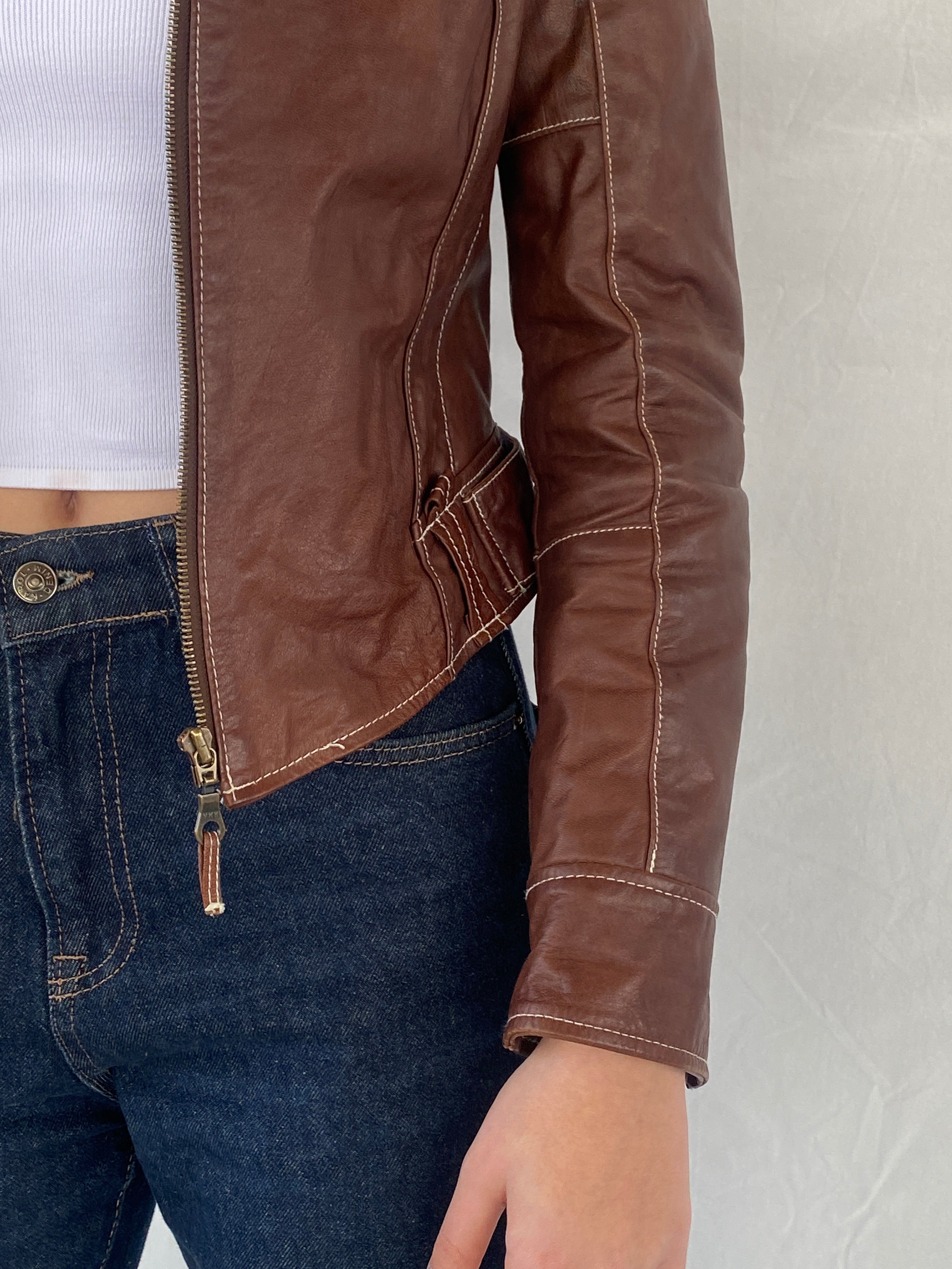 Vintage 90s Hypnotic Brown Genuine Leather Biker Jacket - XS