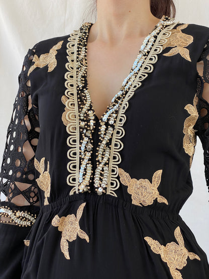 Statement Laurie & Joe Black Boho Core Embellished Indie Short Dress - M