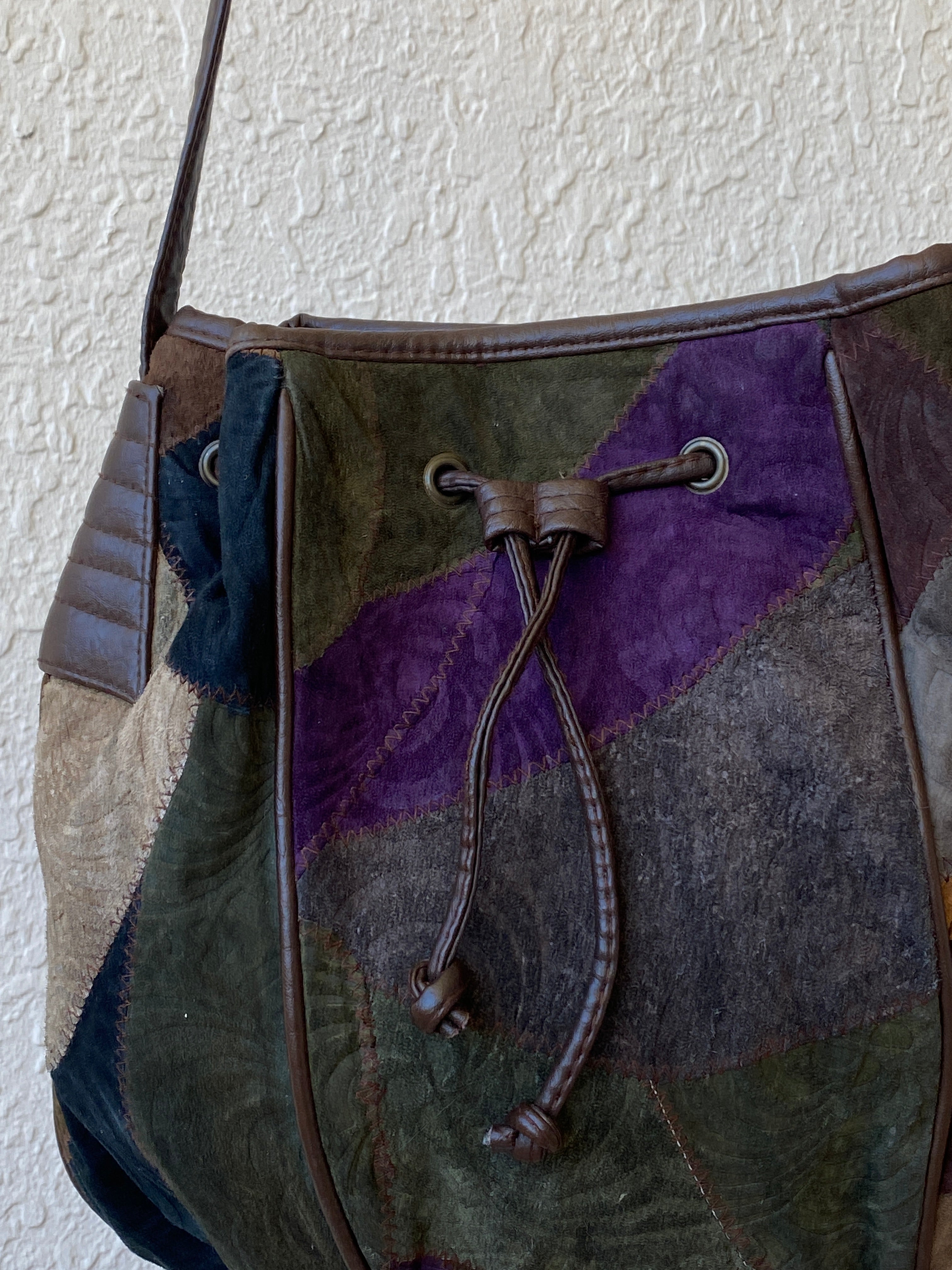 Vintage Embossed Leather Hippie Boho Patchwork Suede Shoulder Crossbody Bag