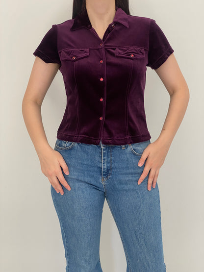 Vintage Y2K Judy Knapp Deep Purple Velvet Western Snap Shirt - M