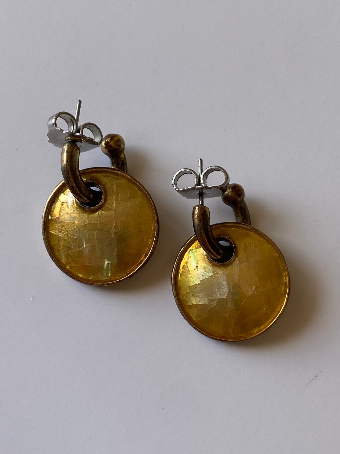 Vintage Lia Sophia Amber Faceted Gold Tone Drop Stud Earrings