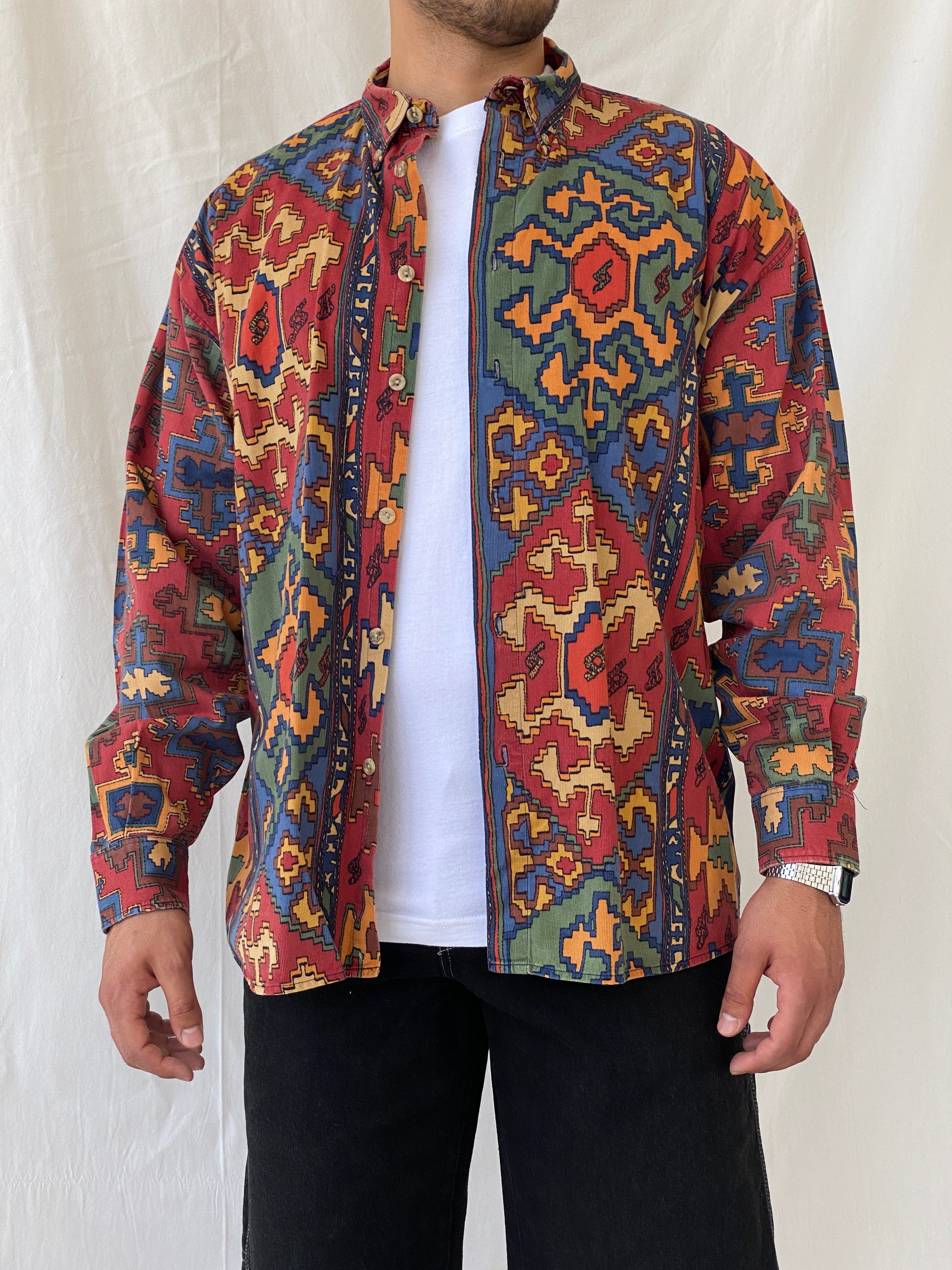 Vintage Foreground Western Colorful Full Sleeve Button Up Men’s Shirt - XL