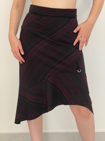 Vintage Xanaka Burgundy Striped Asymmetric Office Core Skirt – M