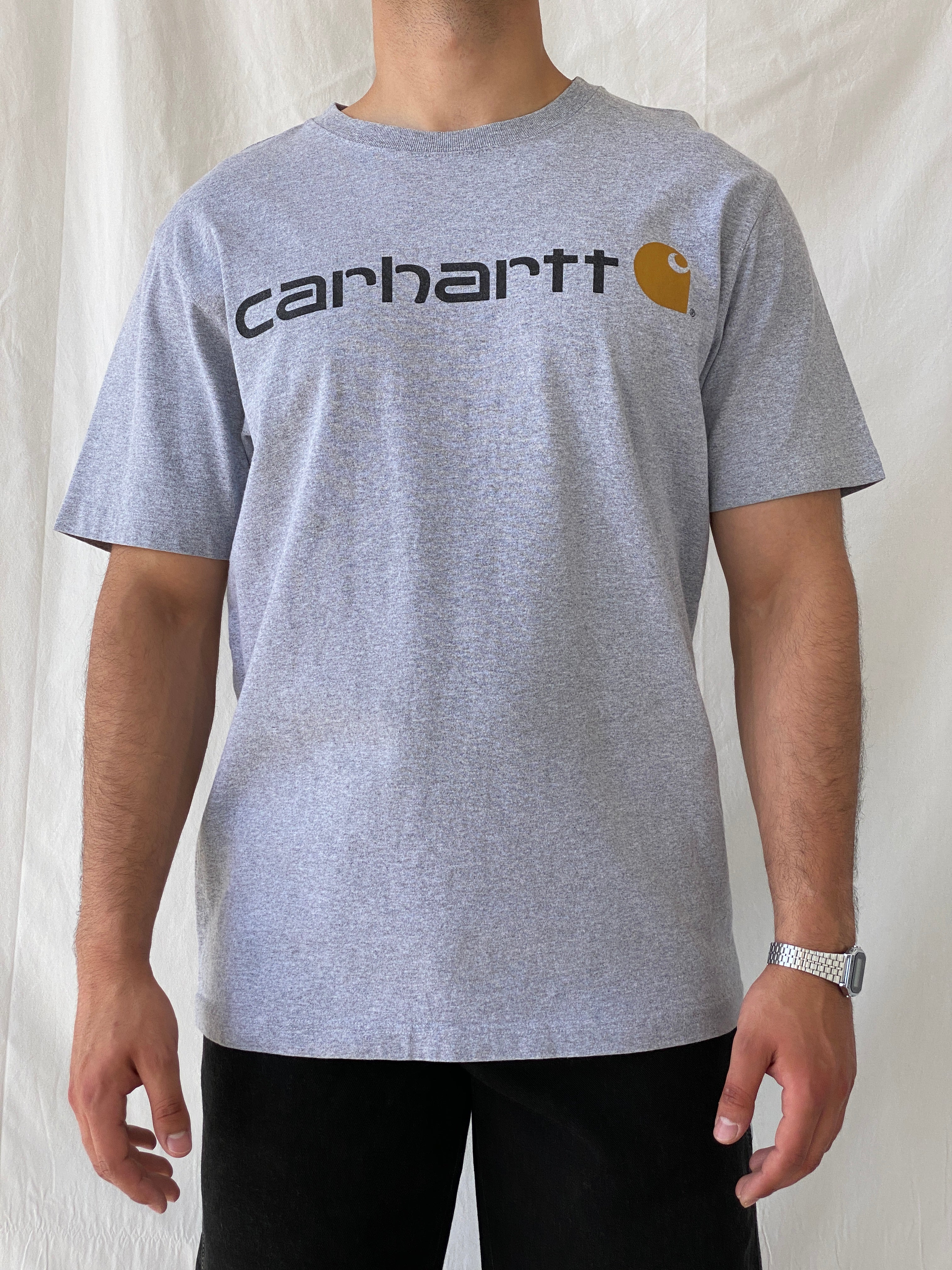 Carhartt Core Logo Men’s Loose Fit Gray Heavyweight Cotton T-shirt - M