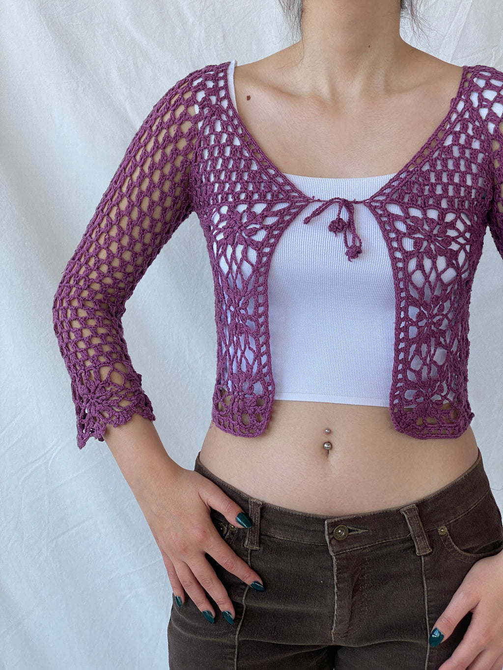 Vintage In Fashion Purple Crochet Cropped Women’s Cardigan - S