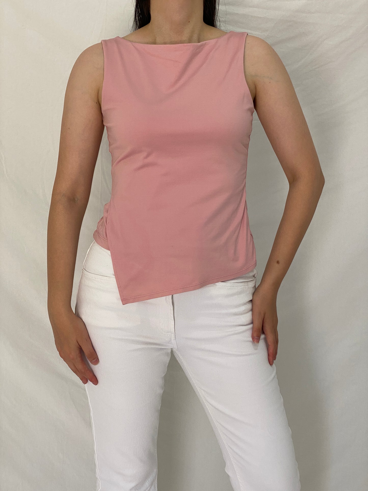 OJAY Blush Pink Asymmetrical Sleeveless Stretch Top – S