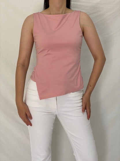 OJAY Blush Pink Asymmetrical Sleeveless Stretch Top – S
