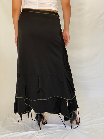 Vintage Y2K TLTN Tolentino Black Utility Wrap Midi Skirt Cotton - XL