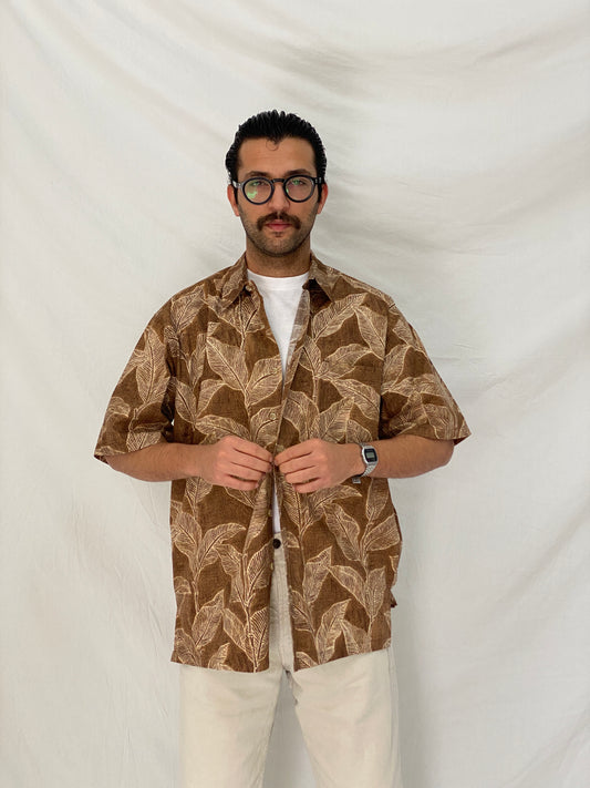 Vintage Cooke Street Honolulu Brown Tropical Cotton Hawaiian Shirt – L