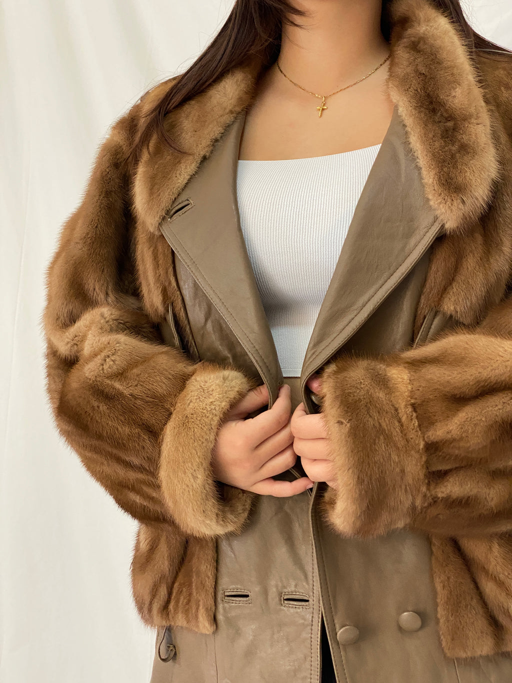 Vintage GTH Stoll Hannover Two-Tone Leather & Mink Fur Bomber Jacket - XL