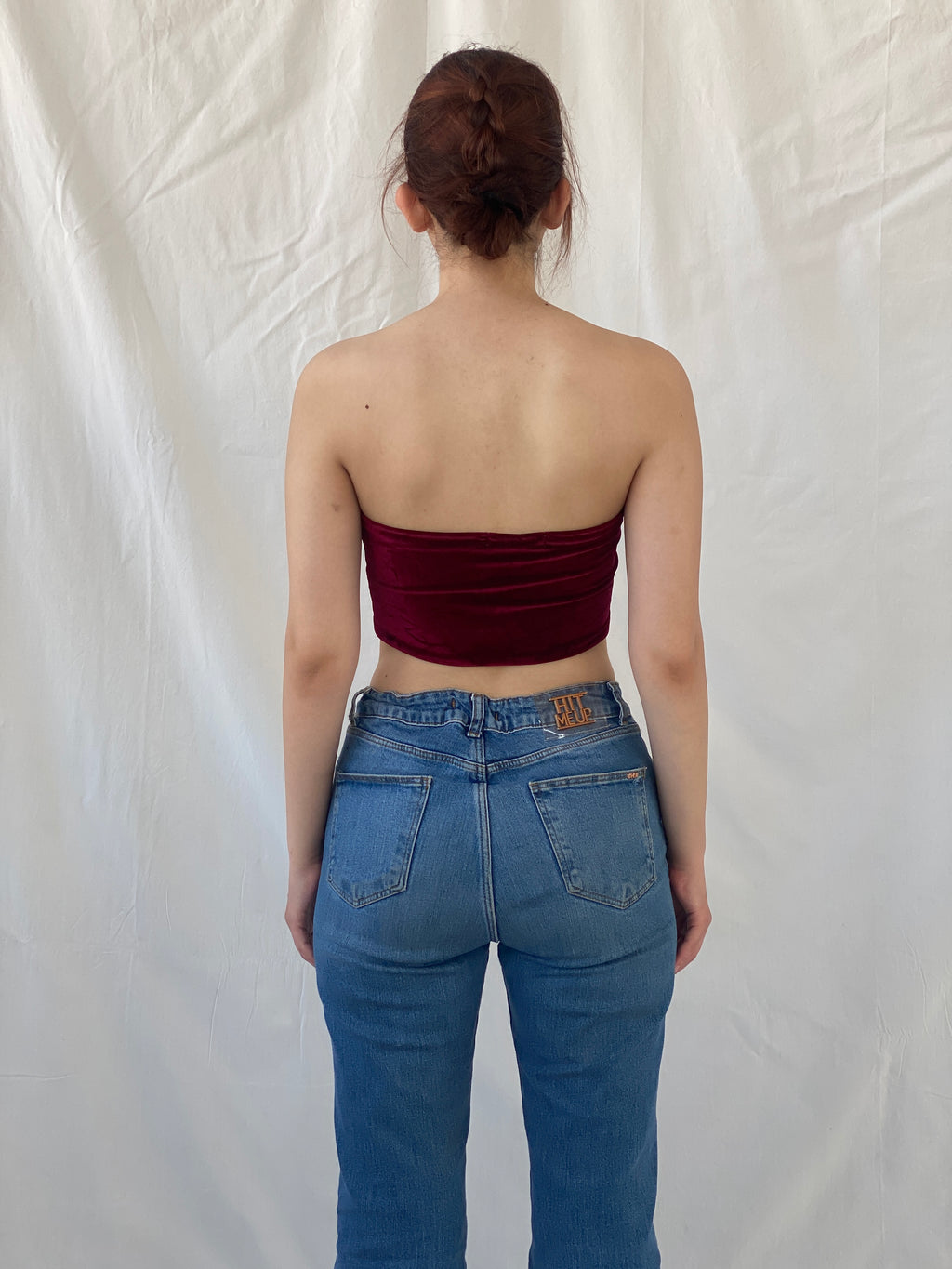 Y2K Supré Velvet Burgundy Crop Tube Bandeau Top - S