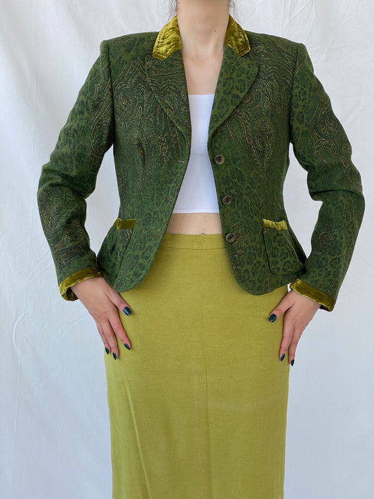 Vintage 90s Ever Green With Velvet Details Blazer - M