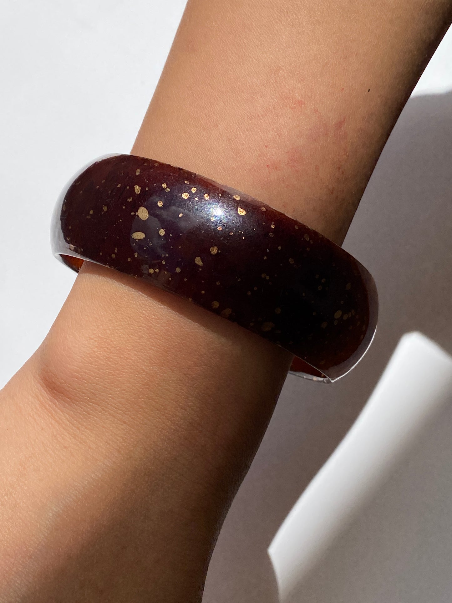 Vintage Root Beer Brown Resin Gold Fleck Bangle Bracelet