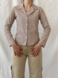 Y2K Rampage Striped Beige Long Sleeve Office Women’s Cotton Shirt - M