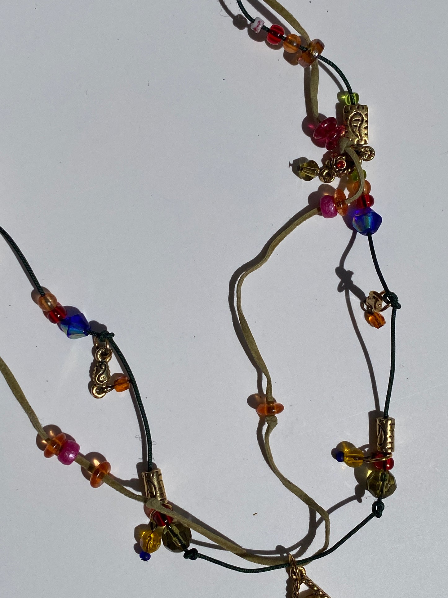 Vintage Y2K Vicky Jousan VJ Gold Boho Cord Beaded Charm Necklace