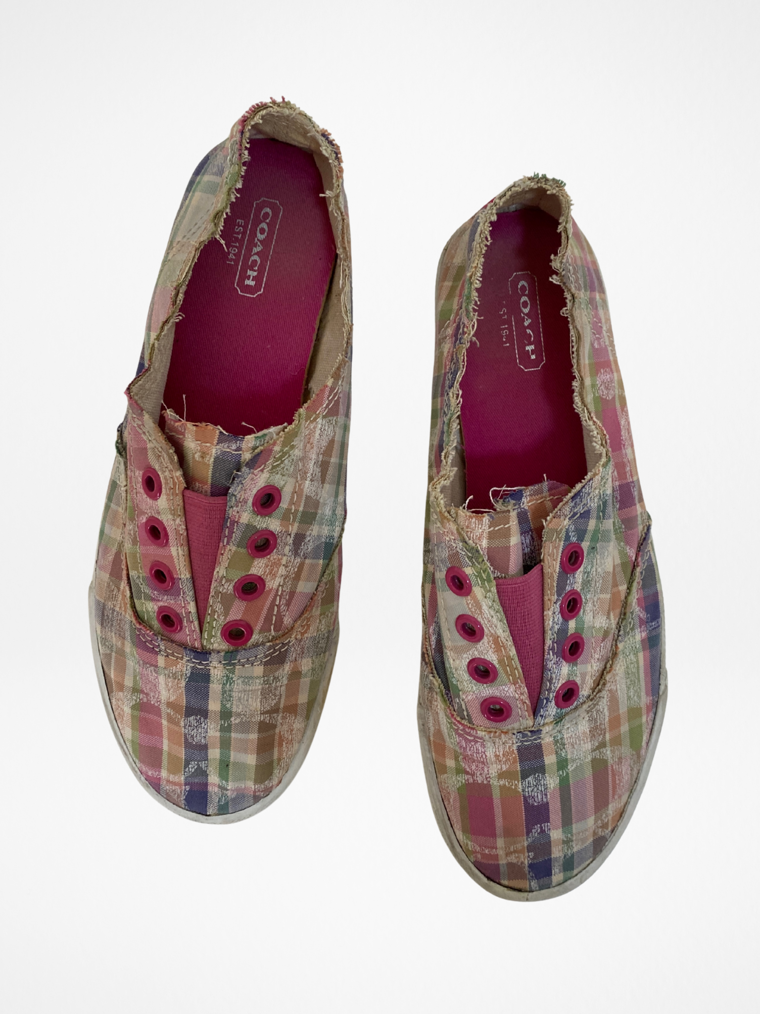 Coach Pink Plaid Distressed Slip-On Sneakers – 38.5 EU Coach Pink Plaid Distressed Slip-On Sneakers – 38.5 EU